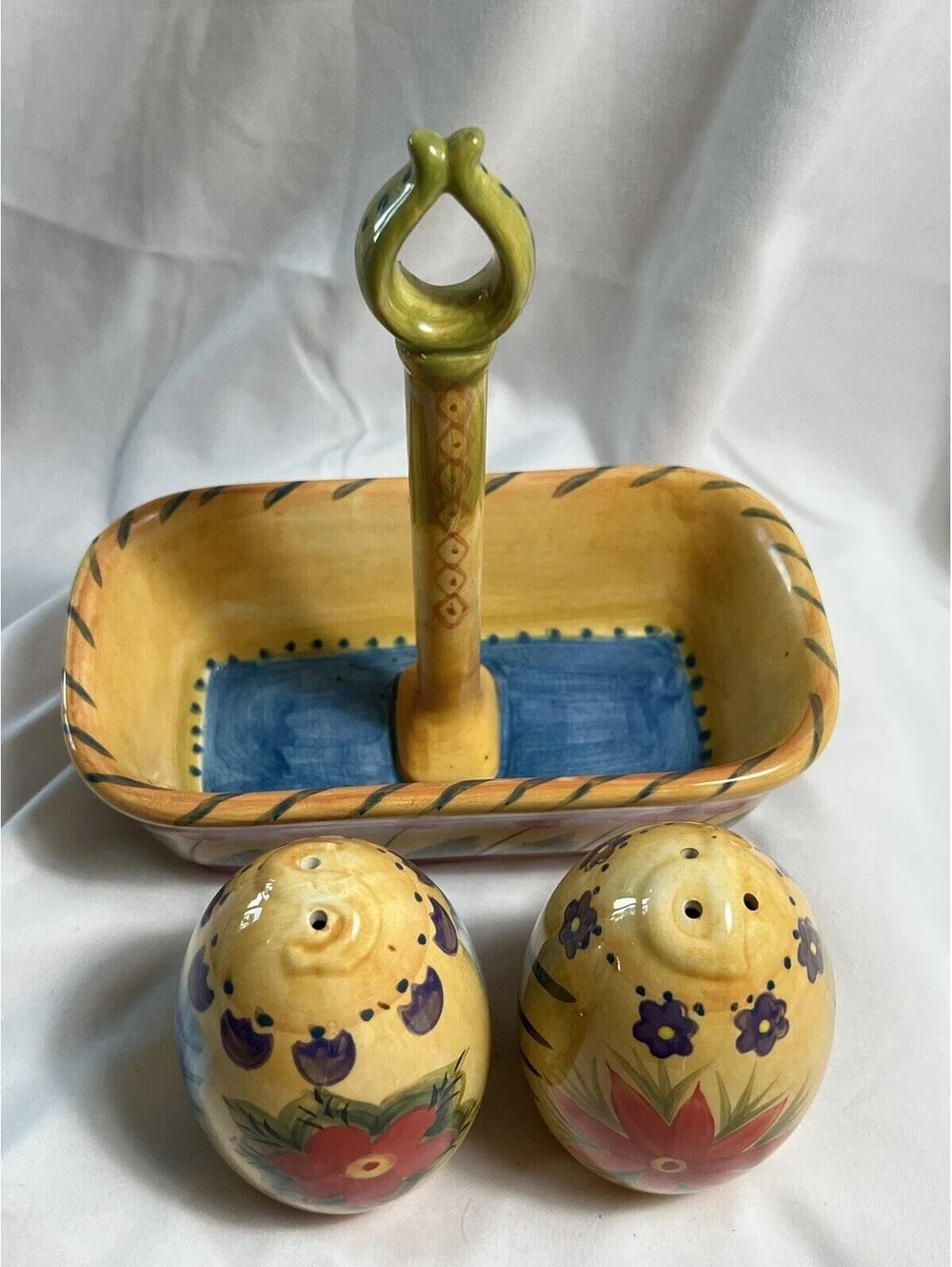 Vintage Dario Farrucci Egg Basket Salt And Pepper Set Hand Painted